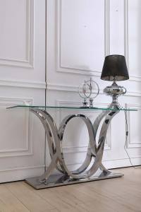 Hotel Furniture Clear Glass Top with Silver Base Console Table