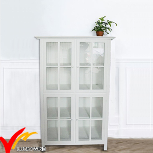 White Glass Front Antique Vintage Wooden Display Cabinet